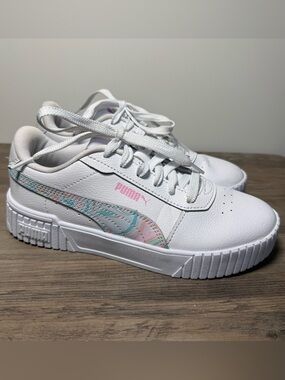 Puma White Kids Sneakers with Pastel Pink & Teal Accents